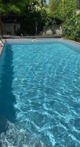 basen z błękitną wodą na dziedzińcu w obiekcie The blue House Sylvia w mieście Gols