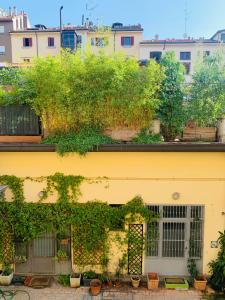 Lovely Stay Vannucci- Porta Romana في ميلانو: مبنى اصفر يوجد عليه نباتات