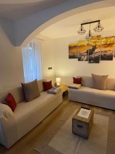 a living room with two couches and a table at Casa Rodi in Siror