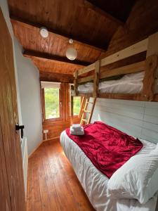 sypialnia z 2 łóżkami piętrowymi w kabinie w obiekcie Red Robins Nest w Galway