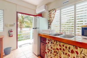 una cucina con lavello e frigorifero di Island Cabanas Gold Standard Certified a Caye Caulker Altre 16 foto