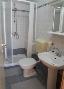 ein Badezimmer mit Toilette, Waschbecken und Dusche in der Unterkunft Apartments with a parking space Rakalj, Marcana - 15252 in Krnica + 16 Fotos