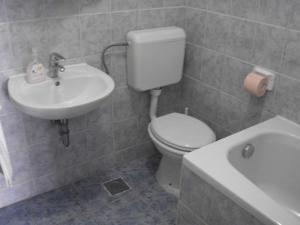 łazienka z toaletą i umywalką w obiekcie Apartments with parking spaces Pinezici, Krk - 15269 w mieście Vrh +24 zdjęcia
