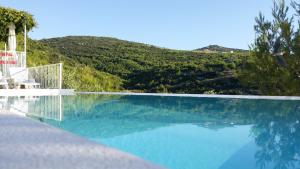 a swimming pool with a view of a mountain at Seaside house with a swimming pool Cove Pribinja, Hvar - 15324 in Hvar