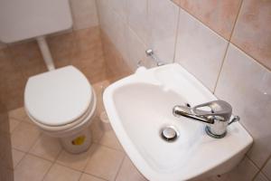 La salle de bains est pourvue de toilettes blanches et d'un lavabo. dans l'établissement Apartments with a parking space Krk - 15331, à Krk