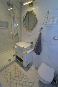 a bathroom with a toilet and a shower and a sink at Apartments with a parking space Hvar - 15460 in Hvar