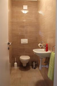 a small bathroom with a toilet and a sink at Apartments with parking space Podaca, Makarska - 15475 in Podaca +38 photos