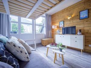 salon z kanapą i telewizorem w obiekcie Charmant appart rénové 4 pers, sauna, piscine, proche thermes et télécabine - Saint-Lary Village - FR-1-296-435 w mieście Saint-Lary-Soulan
