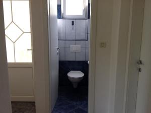 a small bathroom with a toilet and a window at Apartments with a parking space Risika, Krk - 15609 in Vrbnik