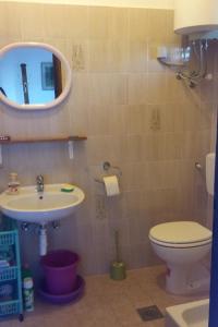 La salle de bains est pourvue d'un lavabo, de toilettes et d'un miroir. dans l'établissement Apartments with a parking space Ugljan - 15613, à Ugljan