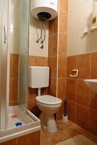 a small bathroom with a toilet and a shower at Apartments by the sea Podaca, Makarska - 15685 in Podaca