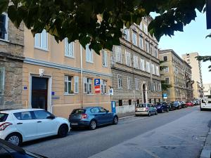 rząd samochodów zaparkowanych po stronie ulicy w obiekcie Apartments with WiFi Rijeka - 15753 w mieście Rijeka