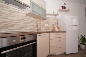 een keuken met een wastafel en een koelkast bij Apartments with a parking space Zrnovo, Korcula - 16045 in Korčula