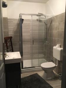 y baño con ducha, aseo y lavamanos. en Apartments by the sea Blace, Neretva Delta - Usce Neretve - 16068, en Blace