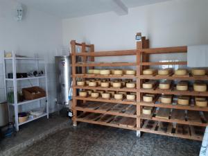 ein Zimmer mit Regalen voller Käse in der Unterkunft Apartment Pag 16100c in Pag
