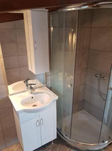 a bathroom with a sink and a shower at Family friendly house with a swimming pool Kastel Novi, Kastela - 16199 in Kastel Novi