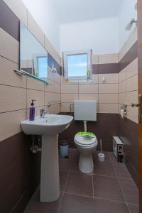 La salle de bains est pourvue d'un lavabo et de toilettes. dans l'établissement Apartments with a parking space Bibinje, Zadar - 16188, à Bibinje