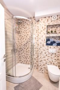 ein Bad mit einer Dusche und einem WC in der Unterkunft Apartments with a parking space Gradac, Makarska - 15750 in Gradac