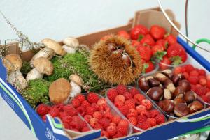 a box filled with strawberries and other fruits and vegetables at Bed and Breakfast Ca D'Pandin in Peveragno