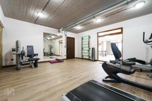 a fitness room with a treadmill and a gym at Janasiówka in Kamesznica