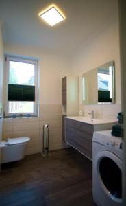 La salle de bains est pourvue d'un lavabo et d'un lave-linge. dans l'établissement Ferienwohnung Busch, à Bad Sachsa