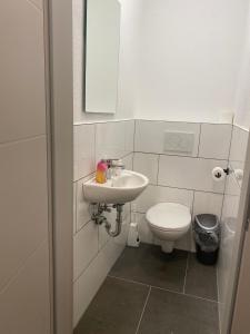 a white bathroom with a sink and a toilet at Ferienzimmer Nr.22 in Bad Neuenahr-Ahrweiler