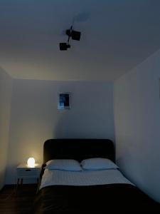 a bedroom with a bed with a camera on the wall at Belle View Apartment Sinaia in Sinaia