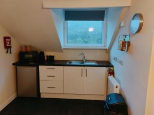 a small kitchen with a sink and a window at Pentre Cottage near Craig y Nos in Pen-y-cae +10 photos