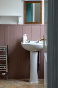 a bathroom with a white sink and a mirror at Three Tuns in Helston