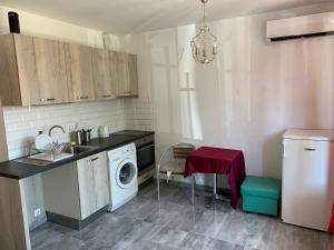 eine Küche mit einer Spüle und einer Waschmaschine in der Unterkunft Green Gardens Apartment by LMG in Sofia