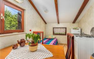 une cuisine avec une table et une plante. dans l'établissement Nice Apartment In Njivice With Wifi, à Njivice