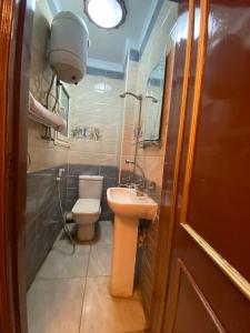 a small bathroom with a toilet and a sink at Asma Pyramids View in Cairo