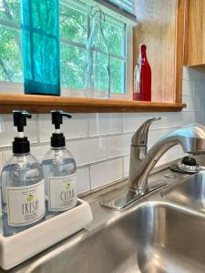 two bottles of dish soap sitting on a kitchen sink at THE GREEN HOUSE - New River Gorge National Park in Lansing