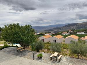 Vistas a una ciudad con montañas en el fondo en Quinta Manhas Douro, en Provesende