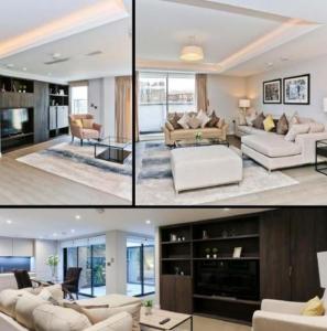 four different views of a living room with furniture at Buckingham Palace Residences by Q Apartments in London