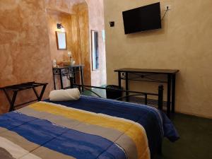 1 dormitorio con 1 cama y TV de pantalla plana en Hotel el Descanso Barrio del Artista, en Puebla