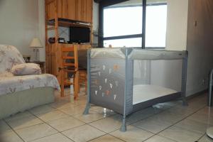 a bedroom with a bunk bed and a tv at Coquet appartement 5 places labélisé tout équipé in Saint-Lary-Soulan