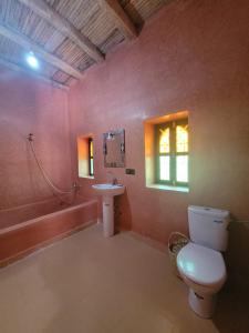 a bathroom with a toilet and a sink and a tub at Riad Heermans in Ouzoud