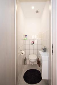 a small bathroom with a toilet and a sink at JóKissHely Vendégház in Erdőbénye