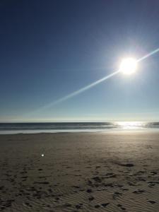 a beach with the sun in the sky and the ocean at TY MERVENT, l'océan à 500 m in Saint-Jean-Trolimon +8 photos
