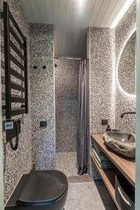 a bathroom with a toilet and a sink at BRENDIS -'Virš Ąžuolų' - Forest SPA - FREE jacuzzi in Paplatelė