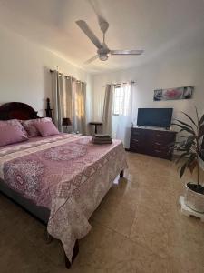 a bedroom with a bed and a ceiling fan at Colimar in San Felipe de Puerto Plata