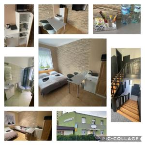 a collage of photos of a bedroom and a house at Apartamenty Konopnicka in Bydgoszcz