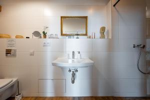 a bathroom with a sink and a mirror on the wall at Vintage Industrial City Apartments in Košice +67 photos