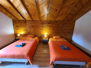 two beds in a room with wooden ceilings at Gîte Renauvoid, 4 pièces, 6 personnes - FR-1-589-417 in Chantraine