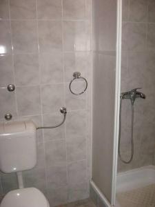a bathroom with a shower with a toilet and a tub at Apartments by the sea Prizna, Senj - 17309 in Senj