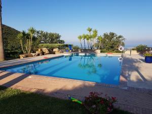 a large blue swimming pool in a yard at Chalet vista Capri in Capaccio-Paestum