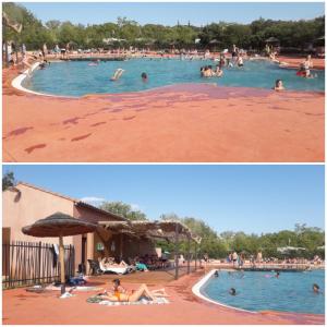 - deux photos d'une piscine avec des gens dans l'établissement Salagouuuuuuuuu, à Liausson