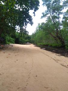 uma estrada de terra com árvores ao lado dela em Lorenso Cottage em Manado