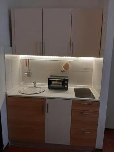 a small kitchen with a sink and a microwave at La Casina della Volpe in Prato